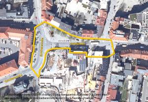 Eine Karte mit Ausschnitt des Engelplatzes, in der das zu betrachtende Gebiet umrissen eingezeichnet ist.