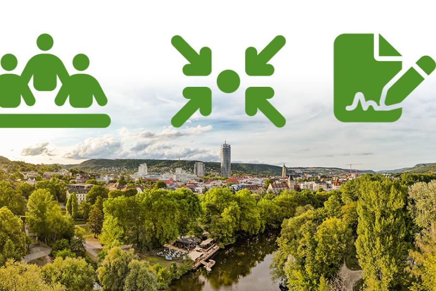 Bild von Jena mit grünen Grafiken